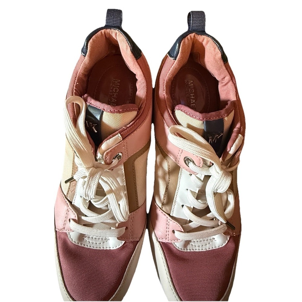 Michael Kors Georgie Mixed Media Trainers Womens 6.5 Pink Cream Wedge - Picture 6 of 13